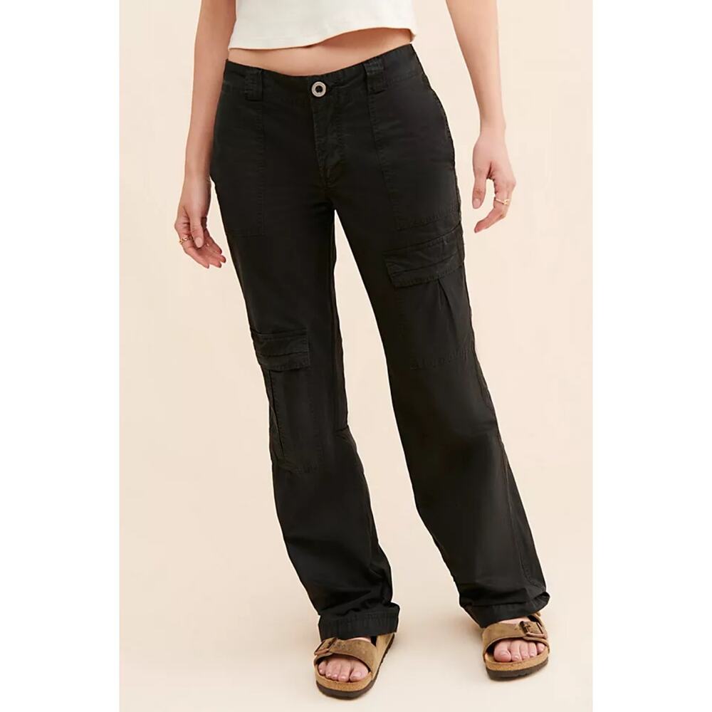 Free People The Thing Is Low-Rise Cotton Utility Pants in Black Size 10